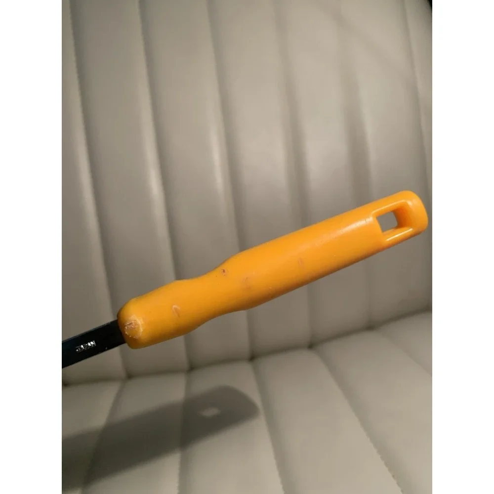 Vintage Kitchen Slotted Serving Spoon Utensil with Yellow Handle Made in Japan